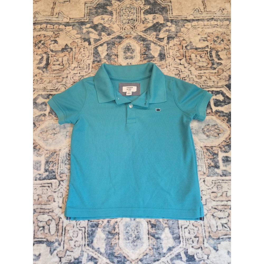 Crown & Ivy 4T Short Sleeve‎ Teal Blue Green Athletic Button Up Polo Shirt